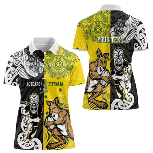 Aotearoa New Zealand and Australia Rugby Personalized Women Polo Shirt Maori Koru and Aboriginal Dot Art Cultural Heritage