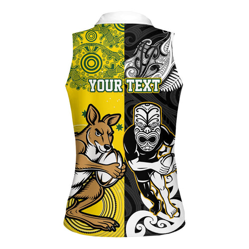 Aotearoa New Zealand and Australia Rugby Personalized Women Sleeveless Polo Shirt Maori Koru and Aboriginal Dot Art Cultural Heritage