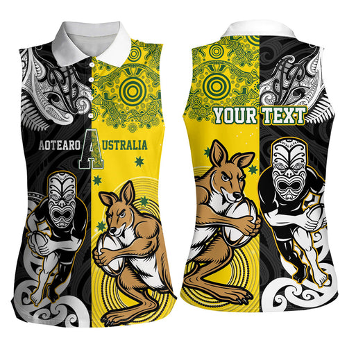 Aotearoa New Zealand and Australia Rugby Personalized Women Sleeveless Polo Shirt Maori Koru and Aboriginal Dot Art Cultural Heritage