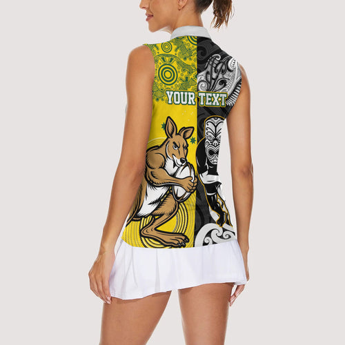 Aotearoa New Zealand and Australia Rugby Personalized Women Sleeveless Polo Shirt Maori Koru and Aboriginal Dot Art Cultural Heritage