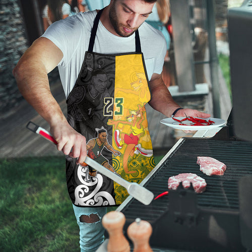 Aotearoa New Zealand And Australia Basketball Custom Apron Maori Tribal Tattoo And Aboriginal Dot Art Heritage