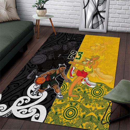 Aotearoa New Zealand And Australia Basketball Custom Area Rug Maori Tribal Tattoo And Aboriginal Dot Art Heritage