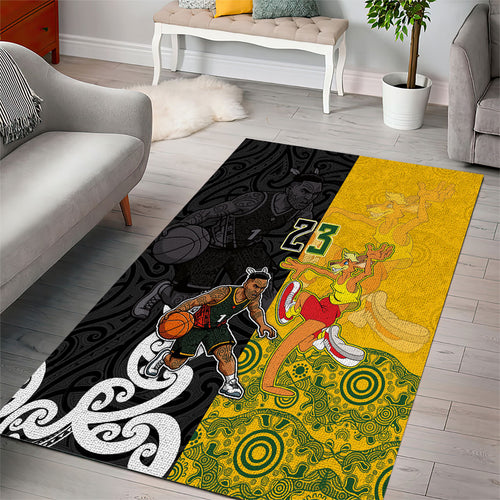 Aotearoa New Zealand And Australia Basketball Custom Area Rug Maori Tribal Tattoo And Aboriginal Dot Art Heritage