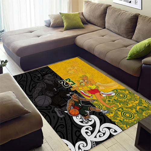 Aotearoa New Zealand And Australia Basketball Custom Area Rug Maori Tribal Tattoo And Aboriginal Dot Art Heritage