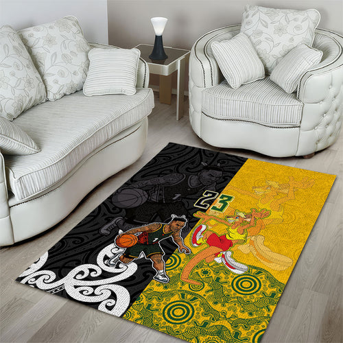 Aotearoa New Zealand And Australia Basketball Custom Area Rug Maori Tribal Tattoo And Aboriginal Dot Art Heritage