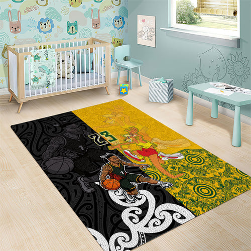 Aotearoa New Zealand And Australia Basketball Custom Area Rug Maori Tribal Tattoo And Aboriginal Dot Art Heritage
