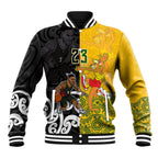 Aotearoa New Zealand And Australia Basketball Custom Baseball Jacket Maori Tribal Tattoo And Aboriginal Dot Art Heritage