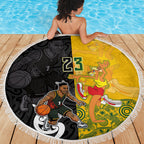 Aotearoa New Zealand And Australia Basketball Custom Beach Blanket Maori Tribal Tattoo And Aboriginal Dot Art Heritage
