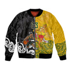 Aotearoa New Zealand And Australia Basketball Custom Bomber Jacket Maori Tribal Tattoo And Aboriginal Dot Art Heritage