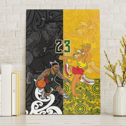 Aotearoa New Zealand And Australia Basketball Custom Canvas Wall Art Maori Tribal Tattoo And Aboriginal Dot Art Heritage