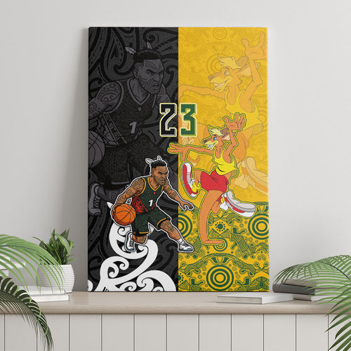 Aotearoa New Zealand And Australia Basketball Custom Canvas Wall Art Maori Tribal Tattoo And Aboriginal Dot Art Heritage