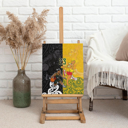 Aotearoa New Zealand And Australia Basketball Custom Canvas Wall Art Maori Tribal Tattoo And Aboriginal Dot Art Heritage