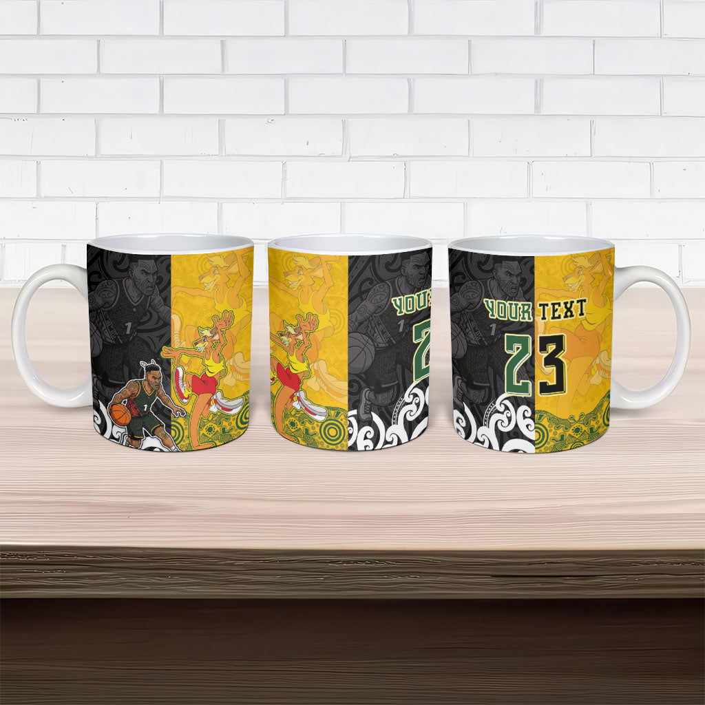 Aotearoa New Zealand And Australia Basketball Custom Ceramic Mug Maori Tribal Tattoo And Aboriginal Dot Art Heritage