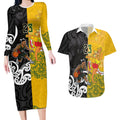 Aotearoa New Zealand And Australia Basketball Custom Couples Matching Long Sleeve Bodycon Dress and Hawaiian Shirt Maori Tribal Tattoo And Aboriginal Dot Art Heritage