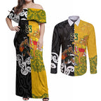 Aotearoa New Zealand And Australia Basketball Custom Couples Matching Off Shoulder Maxi Dress and Long Sleeve Button Shirt Maori Tribal Tattoo And Aboriginal Dot Art Heritage