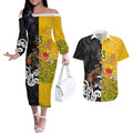 Aotearoa New Zealand And Australia Basketball Custom Couples Matching Off The Shoulder Long Sleeve Dress and Hawaiian Shirt Maori Tribal Tattoo And Aboriginal Dot Art Heritage