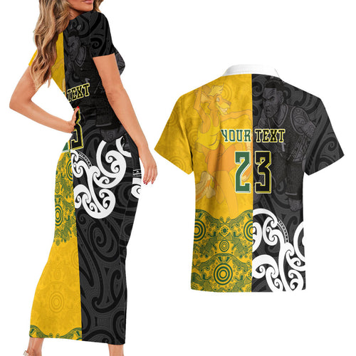 Aotearoa New Zealand And Australia Basketball Custom Couples Matching Short Sleeve Bodycon Dress and Hawaiian Shirt Maori Tribal Tattoo And Aboriginal Dot Art Heritage