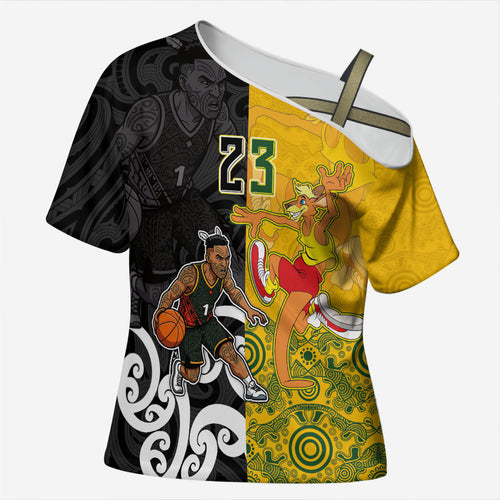 Aotearoa New Zealand And Australia Basketball Custom Cross Shoulder Shirt Maori Tribal Tattoo And Aboriginal Dot Art Heritage