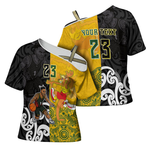 Aotearoa New Zealand And Australia Basketball Custom Cross Shoulder Shirt Maori Tribal Tattoo And Aboriginal Dot Art Heritage