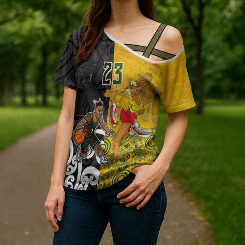 Aotearoa New Zealand And Australia Basketball Custom Cross Shoulder Shirt Maori Tribal Tattoo And Aboriginal Dot Art Heritage