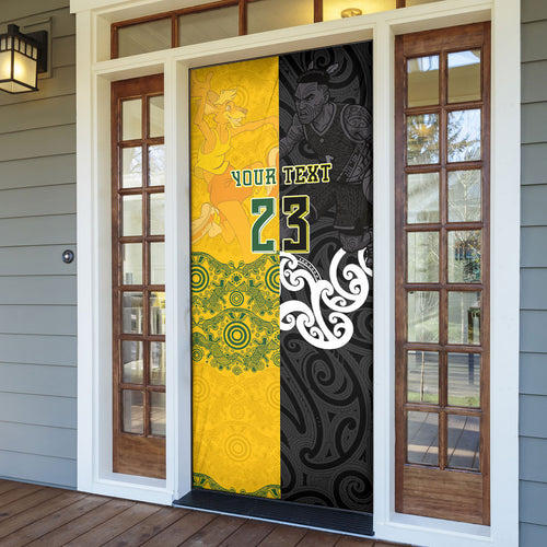 Aotearoa New Zealand And Australia Basketball Custom Door Cover Maori Tribal Tattoo And Aboriginal Dot Art Heritage