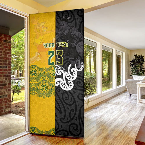 Aotearoa New Zealand And Australia Basketball Custom Door Cover Maori Tribal Tattoo And Aboriginal Dot Art Heritage