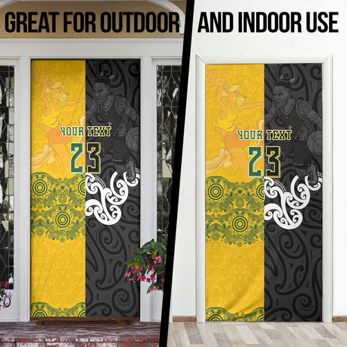 Aotearoa New Zealand And Australia Basketball Custom Door Cover Maori Tribal Tattoo And Aboriginal Dot Art Heritage