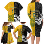 Aotearoa New Zealand And Australia Basketball Custom Family Matching Long Sleeve Bodycon Dress and Hawaiian Shirt Maori Tribal Tattoo And Aboriginal Dot Art Heritage