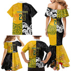 Aotearoa New Zealand And Australia Basketball Custom Family Matching Mermaid Dress and Hawaiian Shirt Maori Tribal Tattoo And Aboriginal Dot Art Heritage