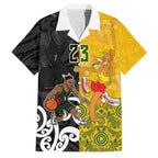 Aotearoa New Zealand And Australia Basketball Custom Family Matching Off Shoulder Maxi Dress and Hawaiian Shirt Maori Tribal Tattoo And Aboriginal Dot Art Heritage