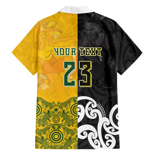 Aotearoa New Zealand And Australia Basketball Custom Family Matching Off Shoulder Maxi Dress and Hawaiian Shirt Maori Tribal Tattoo And Aboriginal Dot Art Heritage