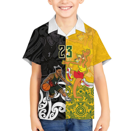 Aotearoa New Zealand And Australia Basketball Custom Family Matching Off Shoulder Maxi Dress and Hawaiian Shirt Maori Tribal Tattoo And Aboriginal Dot Art Heritage