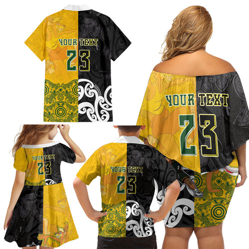 Aotearoa New Zealand And Australia Basketball Custom Family Matching Off Shoulder Short Dress and Hawaiian Shirt Maori Tribal Tattoo And Aboriginal Dot Art Heritage