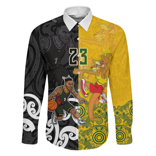 Aotearoa New Zealand And Australia Basketball Custom Family Matching Off Shoulder Short Dress and Hawaiian Shirt Maori Tribal Tattoo And Aboriginal Dot Art Heritage