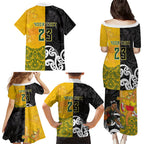 Aotearoa New Zealand And Australia Basketball Custom Family Matching Puletasi and Hawaiian Shirt Maori Tribal Tattoo And Aboriginal Dot Art Heritage