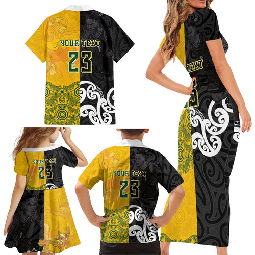 Aotearoa New Zealand And Australia Basketball Custom Family Matching Short Sleeve Bodycon Dress and Hawaiian Shirt Maori Tribal Tattoo And Aboriginal Dot Art Heritage