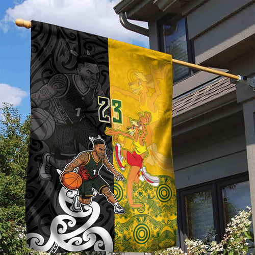Aotearoa New Zealand And Australia Basketball Custom Garden Flag Maori Tribal Tattoo And Aboriginal Dot Art Heritage