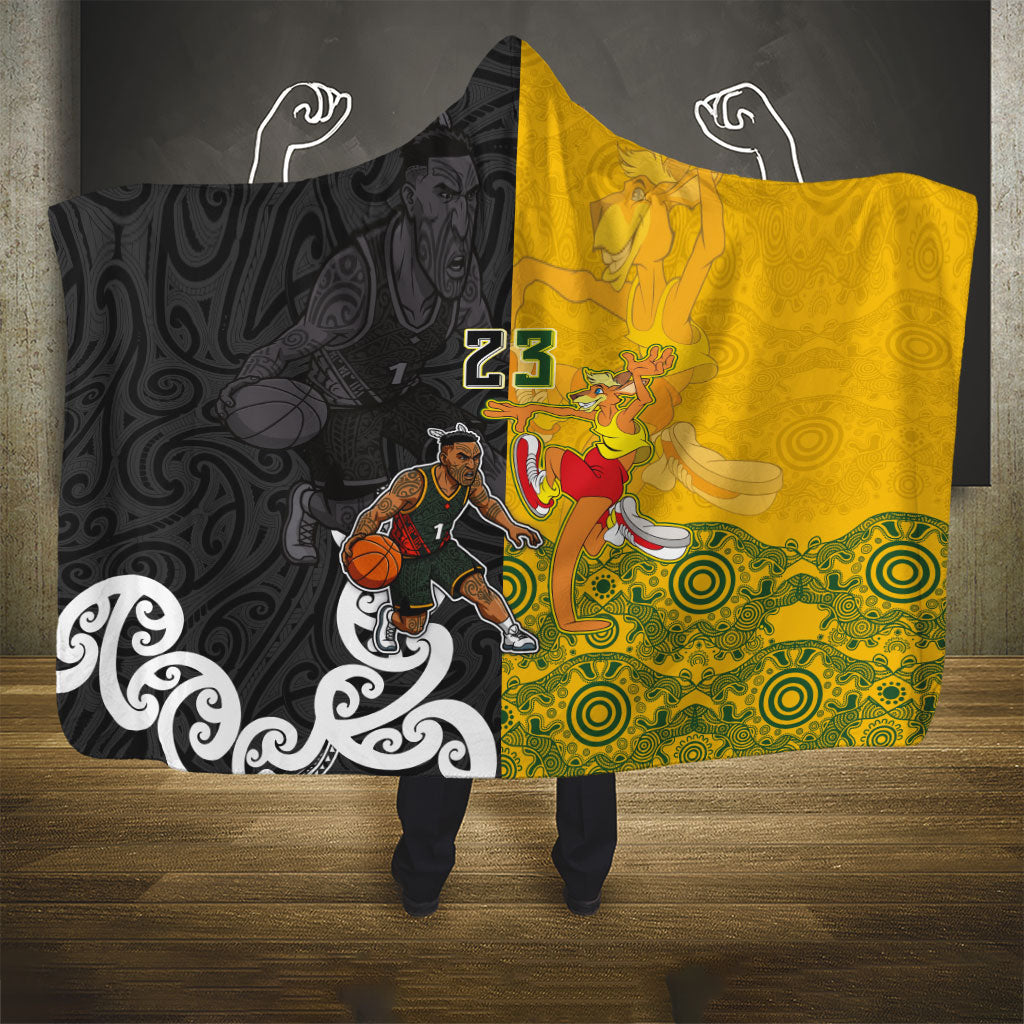 Aotearoa New Zealand And Australia Basketball Custom Hooded Blanket Maori Tribal Tattoo And Aboriginal Dot Art Heritage