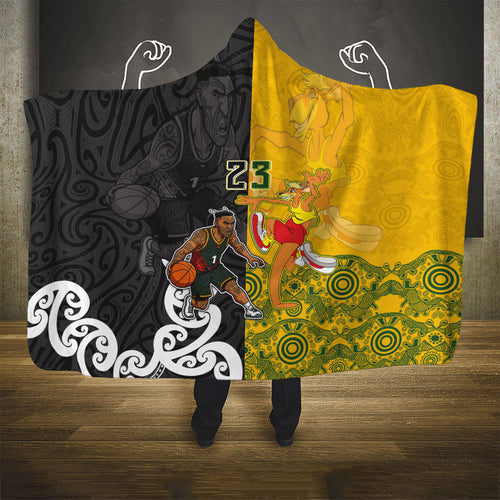 Aotearoa New Zealand And Australia Basketball Custom Hooded Blanket Maori Tribal Tattoo And Aboriginal Dot Art Heritage