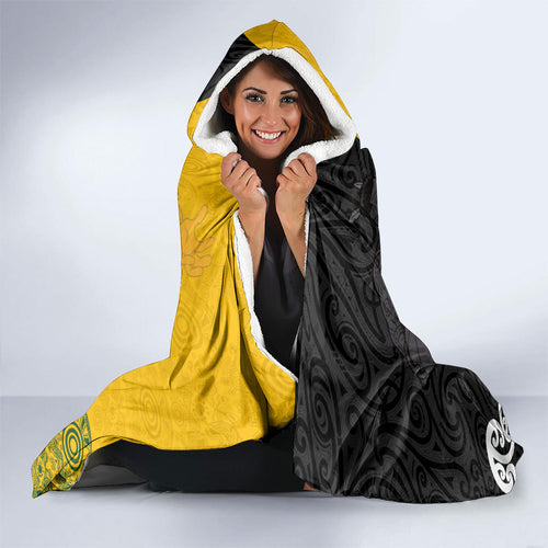 Aotearoa New Zealand And Australia Basketball Custom Hooded Blanket Maori Tribal Tattoo And Aboriginal Dot Art Heritage