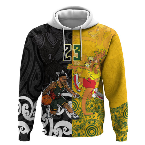 Aotearoa New Zealand And Australia Basketball Custom Hoodie Maori Tribal Tattoo And Aboriginal Dot Art Heritage