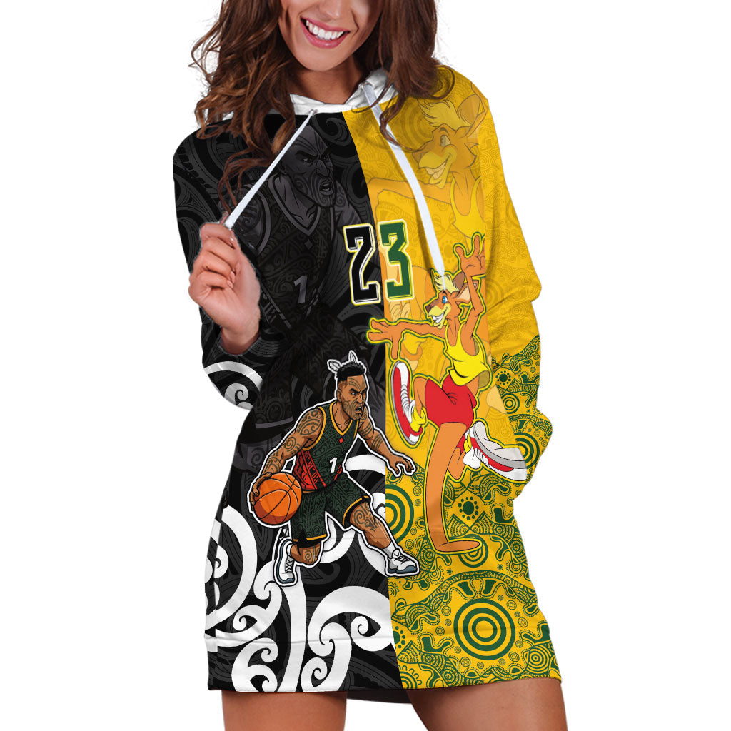 Aotearoa New Zealand And Australia Basketball Custom Hoodie Dress Maori Tribal Tattoo And Aboriginal Dot Art Heritage