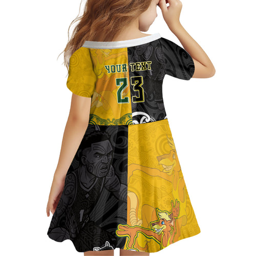Aotearoa New Zealand And Australia Basketball Custom Kid Short Sleeve Dress Maori Tribal Tattoo And Aboriginal Dot Art Heritage