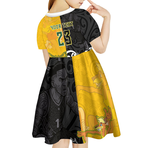 Aotearoa New Zealand And Australia Basketball Custom Kid Short Sleeve Dress Maori Tribal Tattoo And Aboriginal Dot Art Heritage