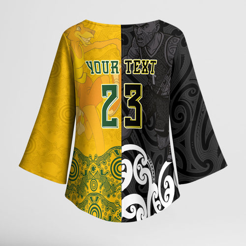 Aotearoa New Zealand And Australia Basketball Custom Kimono Sleeve Blouse Maori Tribal Tattoo And Aboriginal Dot Art Heritage