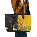Aotearoa New Zealand And Australia Basketball Custom Leather Tote Bag Maori Tribal Tattoo And Aboriginal Dot Art Heritage