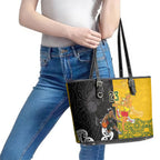 Aotearoa New Zealand And Australia Basketball Custom Leather Tote Bag Maori Tribal Tattoo And Aboriginal Dot Art Heritage
