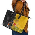 Aotearoa New Zealand And Australia Basketball Custom Leather Tote Bag Maori Tribal Tattoo And Aboriginal Dot Art Heritage