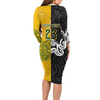 Aotearoa New Zealand And Australia Basketball Custom Long Sleeve Bodycon Dress Maori Tribal Tattoo And Aboriginal Dot Art Heritage