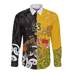 Aotearoa New Zealand And Australia Basketball Custom Long Sleeve Button Shirt Maori Tribal Tattoo And Aboriginal Dot Art Heritage